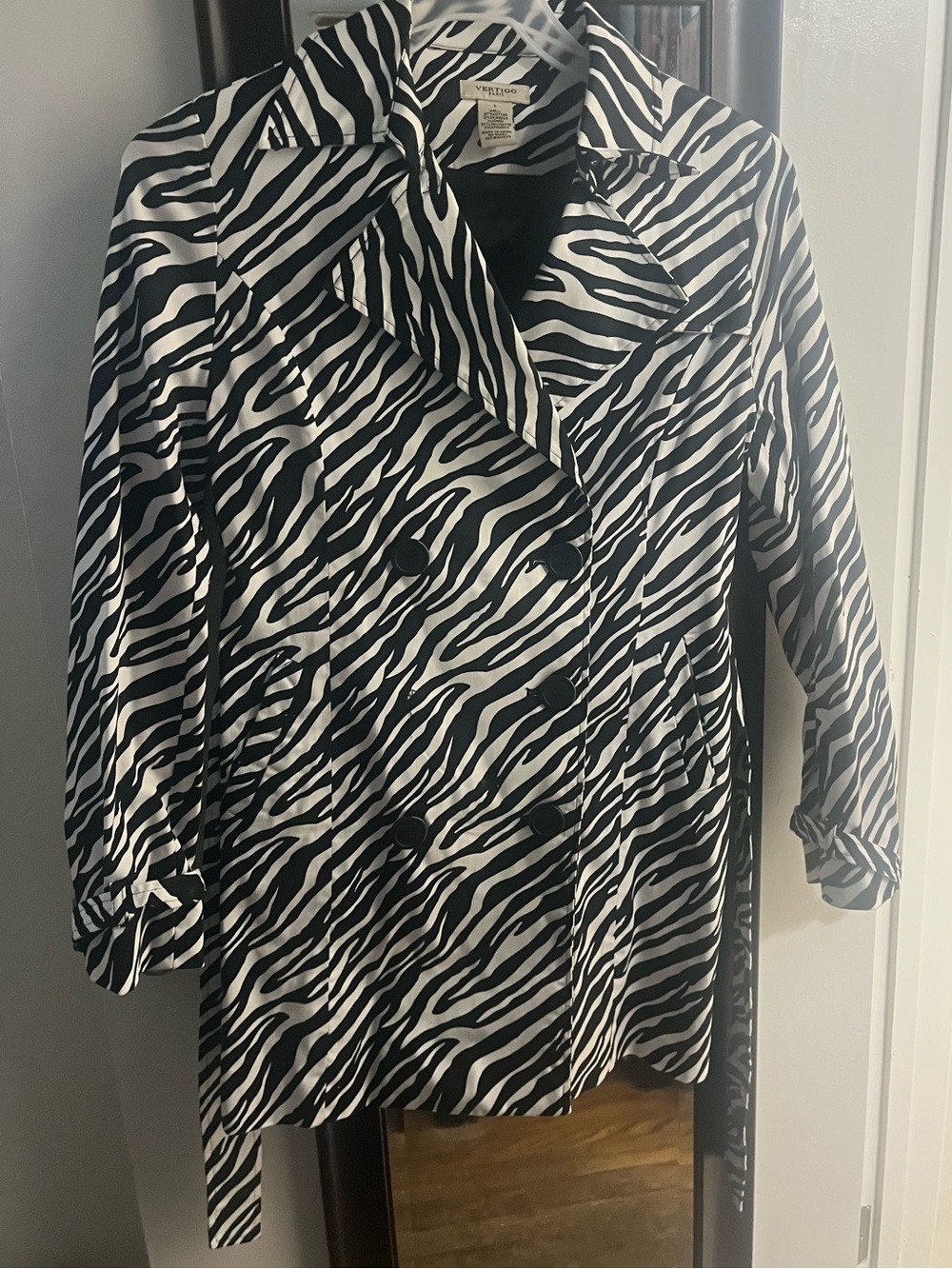 Vertigo Paris Black & White Zebra-Print Double-Breasted Tunic